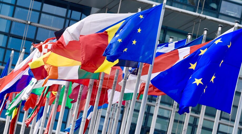 Drapeaux devant le Parlement europeen